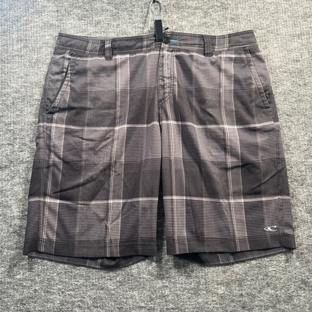 O'Neill Mens Grey Plaid Hybrid Board Shorts Size 38 Herringbone